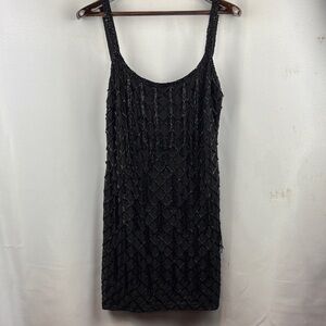 Aidan Mattox Size 12 Black Beaded Mini Dress